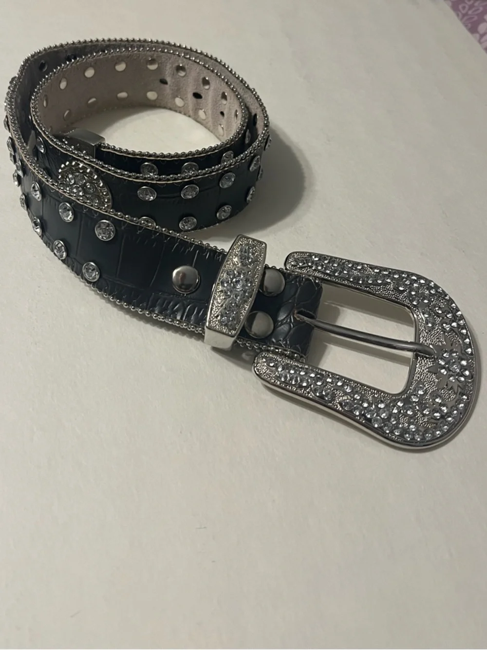 Girls Brown Rhinestone Stud Western Belt with Embellished Buckle